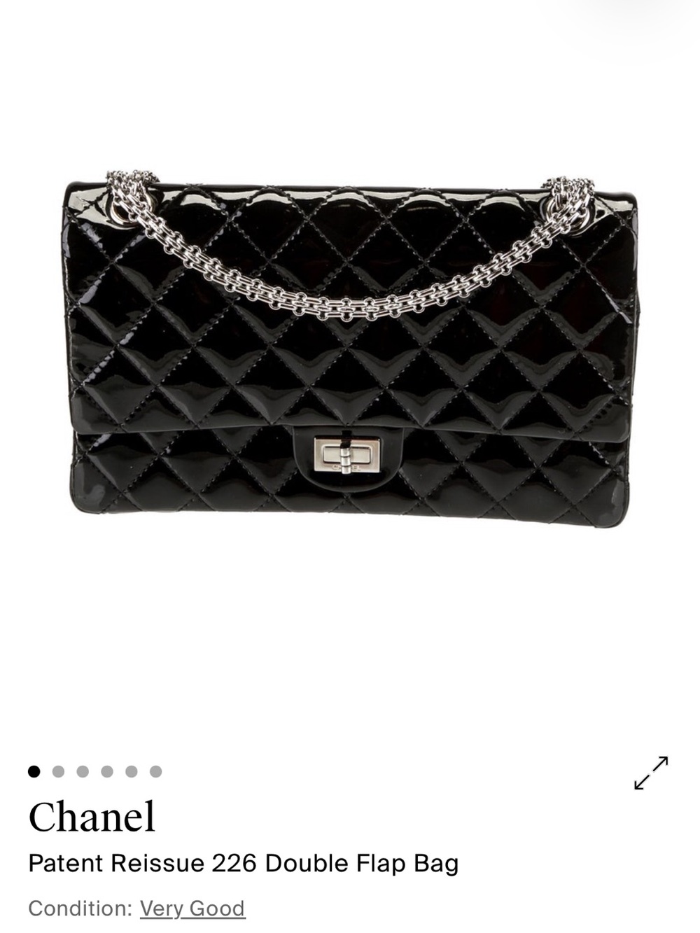 CHANEL Black Patent Quilted Double Flap Shoulder Bag with Silver Chain
